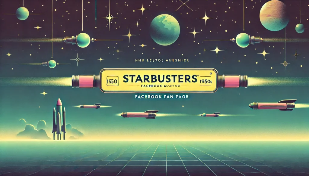 DALL·E 2025-01-16 20.38.47 - A minimalist retro-futuristic horizontal banner inspired by 1950s aesthetics, designed for the Starbusters Facebook fan page. The scene features a cle